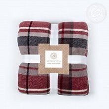 Плед двусторонний флис+мех "Клетка" серый красный 180х200 см