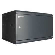 Шкаф настенный KRAULER KRC76406D 19", 6U, 600x450x368мм, металлическая дверь, 2-х секционный, в собранном виде, черный