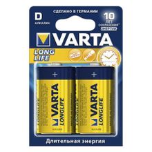 Батарейка D VARTA LR20 2BL LONGLIFE, щелочная, 2 шт, в блистере (4120)