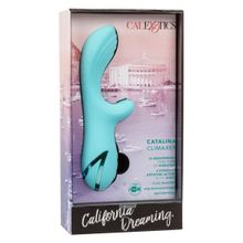 California Exotic Novelties Голубой вибратор-ротатор с клиторальным отростком Catalina Climaxer - 20,25 см.