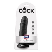 Pipedream Чёрный фаллоимитатор с мошонкой 7  Cock with Balls - 19,4 см. (черный)