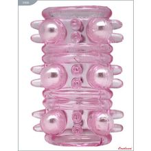 Eroticon Розовая сквозная насадка с бусинками - 5,3 см. (розовый)