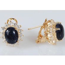 Серьги с авантюрином "Овал в цирконах"