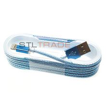 USB кабель для iPhone 5 6 клетка голубая в тех.уп.
