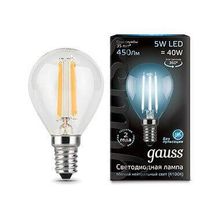 Gauss Лампа светодиодная филаментная Gauss E14 5W 4100K прозрачная 105801205 ID - 255132