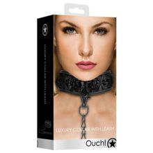 Shots Media BV Черный широкий ошейник с поводком Luxury Collar with Leash