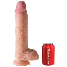 Pipedream Телесный фаллоимитатор с мошонкой Dual Density 10  Fat Cock with Balls - 25,4 см.