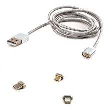 Кабель USB 2.0 Am=>Lightning + microUSB + Type C, 1 м,  магнитный, Cablexpert (CC-USB2-AMLM31-1M)
