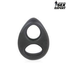 Черное силиконовое овальное эрекционное кольцо Sex Expert Черный