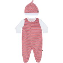 Kiddy bird комбинезон и шапочка белый красная полоска