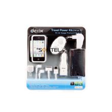 Аксессуары 14 в 1 для iPhone 3GS 4, iPod, белый (АЗУ + СЗУ + кабель + чехлы(2) + наушники + колонки +аудиоразветвитель + защитные пленки(6)), Dexim DPA067C-W