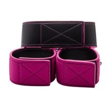 Чёрно-розовый двусторонний ошейник с наручниками Reversible Collar and Wrist Cuffs черный с розовым