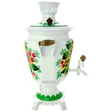 Электрический самовар 4 литра с художественной росписью "Жостово на белом фоне", арт. 155607