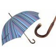Pasotti - Зонт мужской трость классический голубой в полоску, ручка под дерево