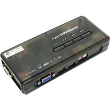 Переключатель MultiCo    EW-K1904U    4-port Slim KVM Switch with Cable (клавиатураUSB+мышьUSB+VGA15F+Audio+Mic)