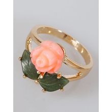 Кольцо с кораллом и нефритом "1 роза выпуклая"