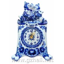 Часы настольные "Коты". Гжельский фарфор. арт. 1812
