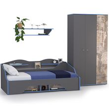 Нижегородмебель и К Индиго кровать + полка + шкаф цвет тёмно серый граффити ID - 295809