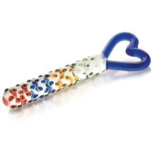 Стеклянный фаллос с ручкой-сердцем - 25 см. разноцветный