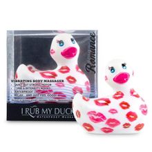 Big Teaze Toys Белый вибратор-уточка I Rub My Duckie 2.0 Romance с розовым принтом (белый с розовым)