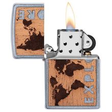 Зажигалка серебристая матовая Zippo Woodchuck USA Explore с покрытием Street Chrome