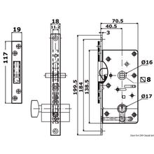 Osculati Yale-type external lock 16 38 mm w flush hooking, 38.128.20