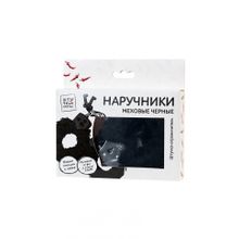 Черные меховые наручники с металлическим крепежом (229312)