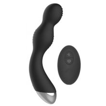 Черный гладкий вибромассажер с электростимуляцией и пультом ДУ E-Stim G P-Spot Vibrator - 19,5 см. (206509)