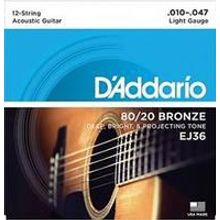 EJ36 BRONZE 80 20 Струны для акустической 12-струнной гитары бронза 12-srt Light 10-47 D`Addario