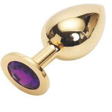 Anal Jewelry Plug Золотистая анальная пробка GOLDEN PLUG Large с фиолетовым кристаллом - 9,5 см. (фиолетовый)