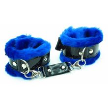 БДСМ Арсенал Синие наручники с мехом BDSM Light (синий с черным)