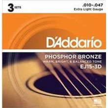 EJ15-3D PHOSPHOR BRONZE Коробка из 3 компл. струн для акуст. гитары Extra Light 10-47 D`Addario