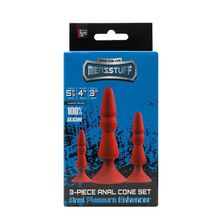 Набор из красных анальных силиконовых втулок MENZSTUFF 3-PIECE ANAL CONE SET Красный