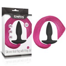 Черная анальная пробка с розовым хвостом Silicone Anal Plug with Pony Tail (243783)