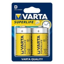 Батарейка D VARTA R20 2BL Superlife, солевая, 2 шт, в блистере (2020)