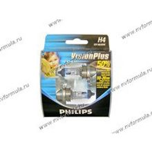 Лампа галоген 12V Н4 60 55W P43t Philips VisionPlus +50-60% яркости 12342VPS2