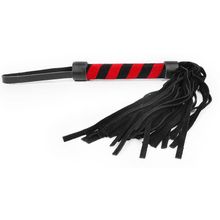 Черная многохвостовая плеть с круглой черно-красной ручкой - 39 см.