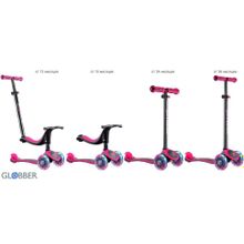 462-132 Самокат GLOBBER EVO 4 in1 TITANIUM с 3 светящимися колесами Neon Pink