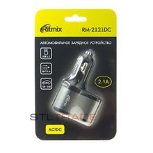 Автомобильное зарядное устройство с 2 USB+прикуриват. Ritmix RM-2121DC black gray