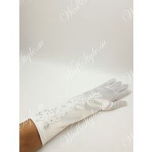 Свадебные перчатки из атласа до локтя MIT049 белые