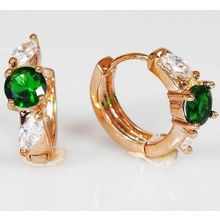Серьги с зелёным фианитом "Колечки 1 камень 2 циркона"