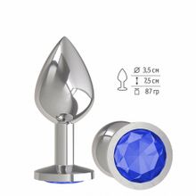 Серебристая средняя пробка с синим кристаллом - 8,5 см. (109382)