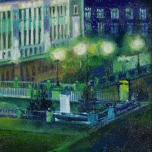 Картина на холсте маслом "Вокзал Новосибирск Главный ночью"