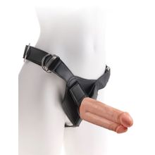Телесный сдвоенный поясной страпон Strap-On Harness with 7  Two Cocks One Hole - 19,1 см. телесный