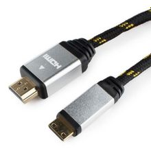 Кабель HDMI mini - HDMI 19M 19M, 1 м, черный, алюмин. корпус, нейлон, позол., Konoos (KCP-HDMICnbk)