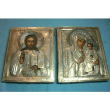 Иконы Венчальная пара Господь Вседержитель и Тихвинская икона Богородицы Серебро