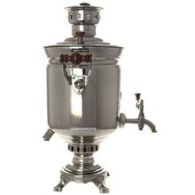 Набор "Праздник" самовар комбинированный 5 литров "цилиндр" никелированный с подносом, чайником и сахарницей, арт. 331011к