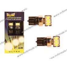 Лампа светодиод 12V W2.1x9.5d T10 3SMD(2835) А-09 белая 2шт