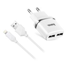 Зарядное устройство Hoco C12 Dual 2.4А 2xUSB + кабель Lightning, белое