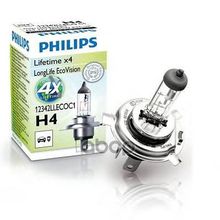 Лампа Галогеновая H4 Longlife 12v 60 55w P43t-38 C1 Longlife Ecovision H4 12v 60 55w P43t-38 Philips арт. 12342LLECOC1